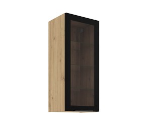 Hängevitrine 40 cm breit mit 3 Glasböden, Küchenhängeschrank in Eiche Artisan VIRTANO V2 40 GS-90 1F