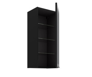 Hängende Küchenvitrine 40 cm breit mit 3 Glasböden, Küchenhängeschrank in Schwarz matt VIRTANO V1 40 GS-90 1F