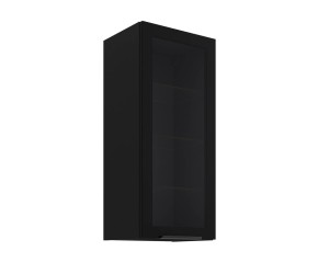 Hängende Küchenvitrine 40 cm breit mit 3 Glasböden, Küchenhängeschrank in Schwarz matt VIRTANO V1 40 GS-90 1F
