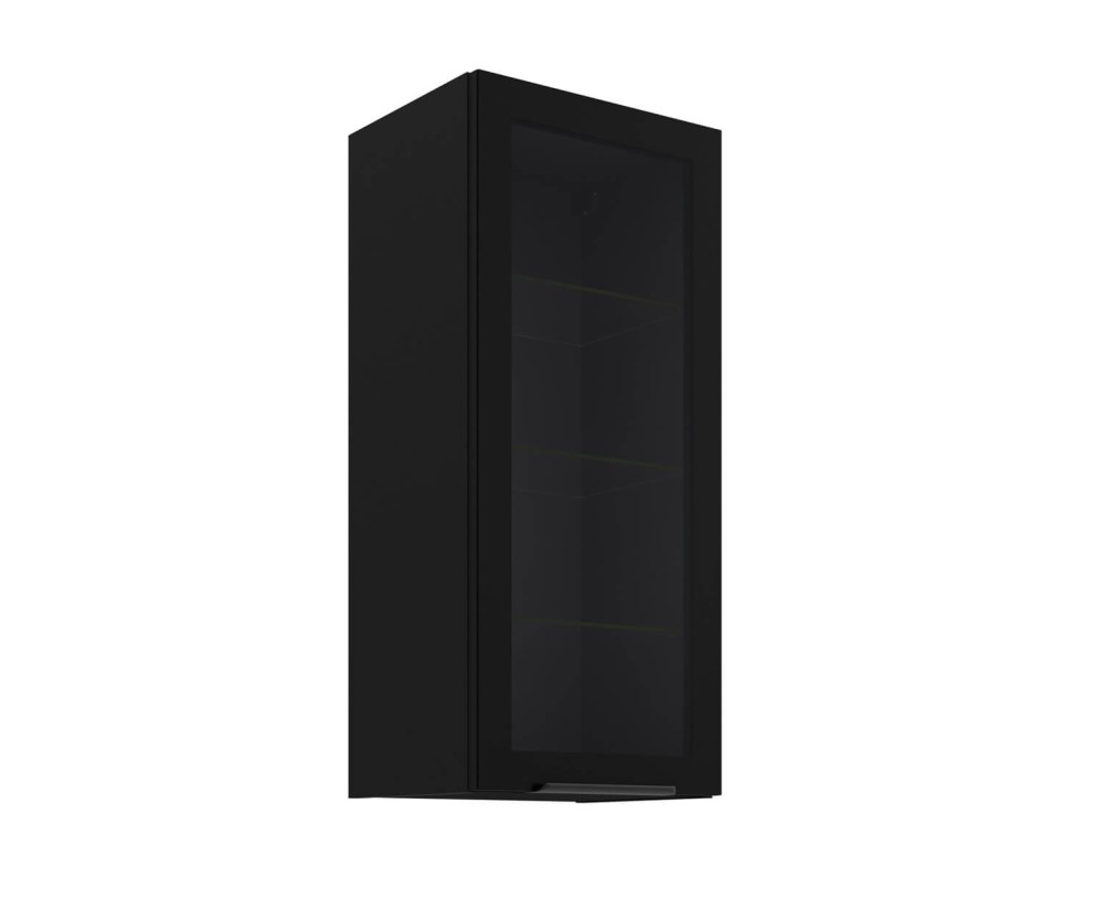 Hängende Küchenvitrine 40 cm breit mit 3 Glasböden, Küchenhängeschrank in Schwarz matt VIRTANO V1 40 GS-90 1F
