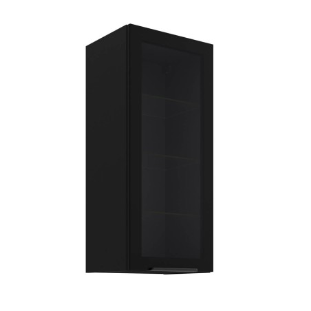 Hängende Küchenvitrine 40 cm breit mit 3 Glasböden, Küchenhängeschrank in Schwarz matt VIRTANO V1 40 GS-90 1F