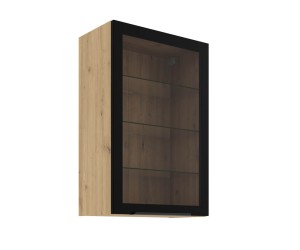 Hängende Küchenvitrine 60 cm breit mit 3 Glasböden, Küchenhängeschrank in Eiche Artisan VIRTANO V2 60 GS-90 1F