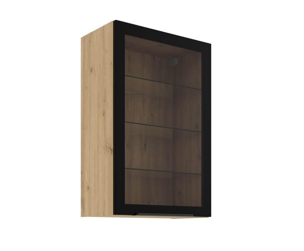 Hängende Küchenvitrine 60 cm breit mit 3 Glasböden, Küchenhängeschrank in Eiche Artisan VIRTANO V2 60 GS-90 1F
