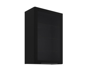 Funktionaler Vitrinenschrank 60 cm breit mit 3 Glasböden, Küchenhängeschrank in Schwarz matt VIRTANO V1 60 GS-90 1F