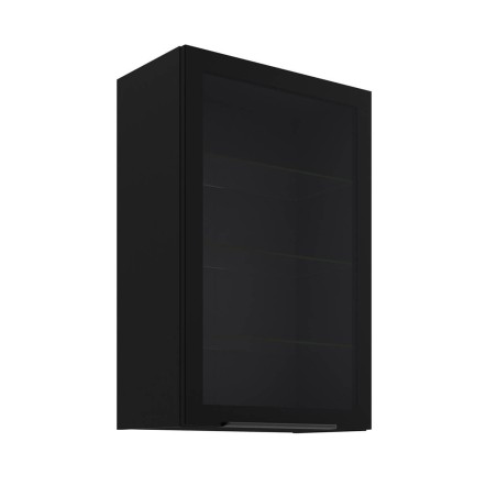 Funktionaler Vitrinenschrank 60 cm breit mit 3 Glasböden, Küchenhängeschrank in Schwarz matt VIRTANO V1 60 GS-90 1F