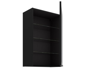Funktionaler Vitrinenschrank 60 cm breit mit 3 Glasböden, Küchenhängeschrank in Schwarz matt VIRTANO V1 60 GS-90 1F