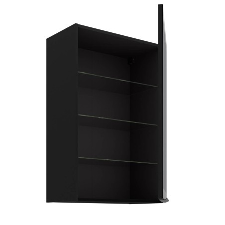 Funktionaler Vitrinenschrank 60 cm breit mit 3 Glasböden, Küchenhängeschrank in Schwarz matt VIRTANO V1 60 GS-90 1F