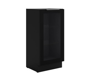 Standvitrine 40 cm breit mit 2 Glasböden, Küchenunterschrank in Schwarz matt VIRTANO V1 40 DW -1F BB