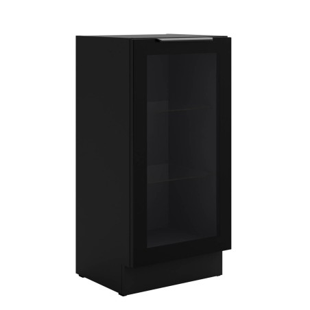 Standvitrine 40 cm breit mit 2 Glasböden, Küchenunterschrank in Schwarz matt VIRTANO V1 40 DW -1F BB