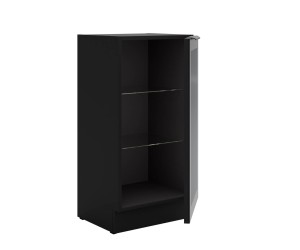 Standvitrine 40 cm breit mit 2 Glasböden, Küchenunterschrank in Schwarz matt VIRTANO V1 40 DW -1F BB
