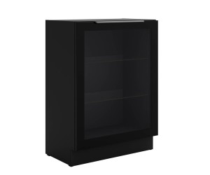 Stehende Küchenvitrine 60 cm breit mit 2 Glasböden, Küchenunterschrank in Schwarz matt VIRTANO V1 60 DW -1F BB