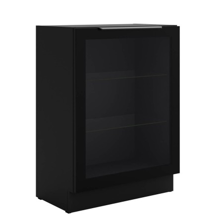 Stehende Küchenvitrine 60 cm breit mit 2 Glasböden, Küchenunterschrank in Schwarz matt VIRTANO V1 60 DW -1F BB