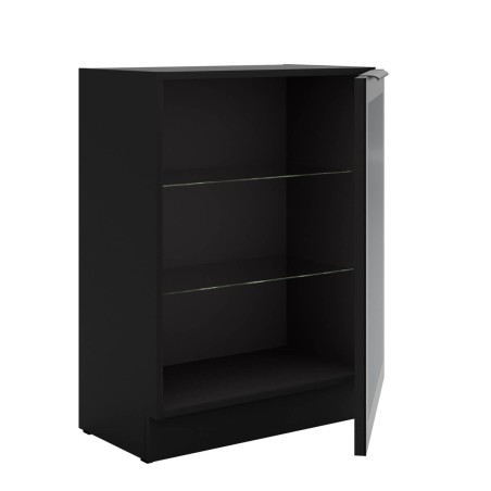 Stehende Küchenvitrine 60 cm breit mit 2 Glasböden, Küchenunterschrank in Schwarz matt VIRTANO V1 60 DW -1F BB