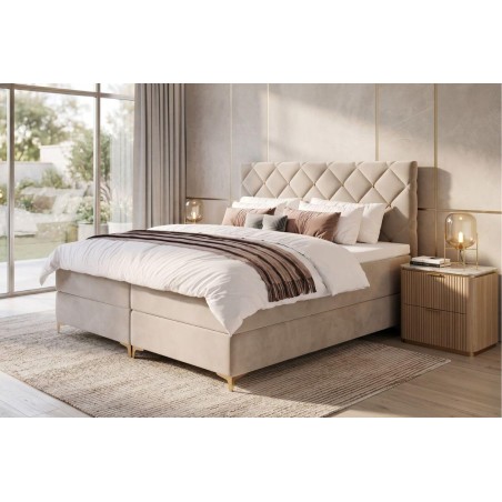 Bequemes Boxspringbett 140x200 cm mit hohem Kopfteil, Ehebett AMBER 1M