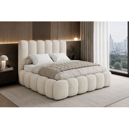 Modernes Polsterbett 140x200 cm mit tiefen Nähten und Bettkasten, Lattenrost mit Metallrahmen, Bubble Bett SOFTY