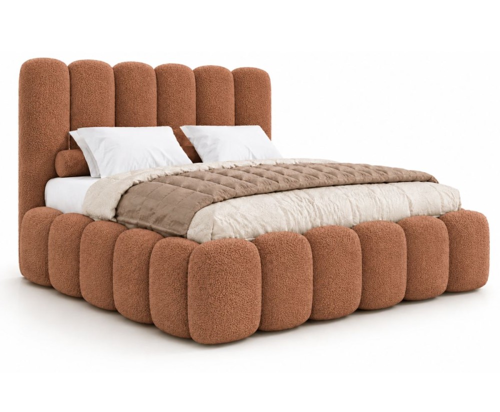 Schlafzimmerbett 180x200 cm mit Stauraum und hohem Kopfteil, Lattenrost mit Metallrahmen, Bubble Bett SOFTY