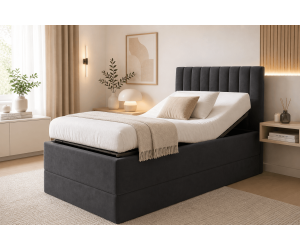 Einzelbett 90x200 cm mit verstellbarem Lattenrost per Fernbedienung und Stauraum, Boxspringbett PEDRO SE