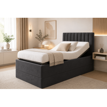 Einzelbett 90x200 cm mit verstellbarem Lattenrost per Fernbedienung und Stauraum, Boxspringbett PEDRO SE