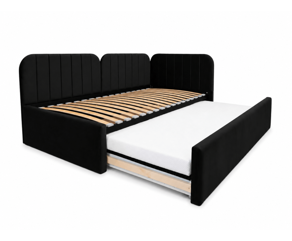 Polsterbett 90x200 mit zusätzlichem Schlafplatz und geräumiger Schublade, funktionales Ausziehbett ALVIN 03 MN