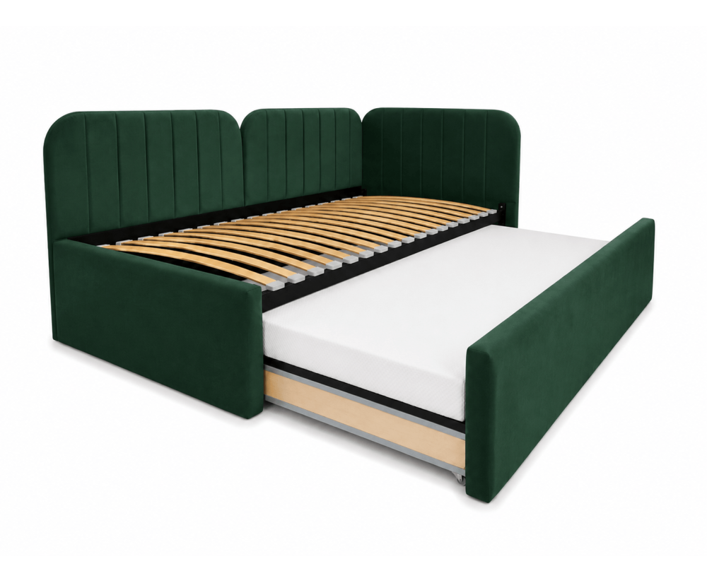 Polsterbett 90x200 mit zusätzlichem Schlafplatz und geräumiger Schublade, funktionales Ausziehbett ALVIN 03 MN Polsterbett 90x200 mit zusätzlichem Schlafplatz und geräumiger Schublade, funktionales Ausziehbett ALVIN 03 MN