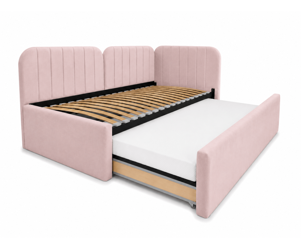 Polsterbett 90x200 mit zusätzlichem Schlafplatz und geräumiger Schublade, funktionales Ausziehbett ALVIN 03 MN