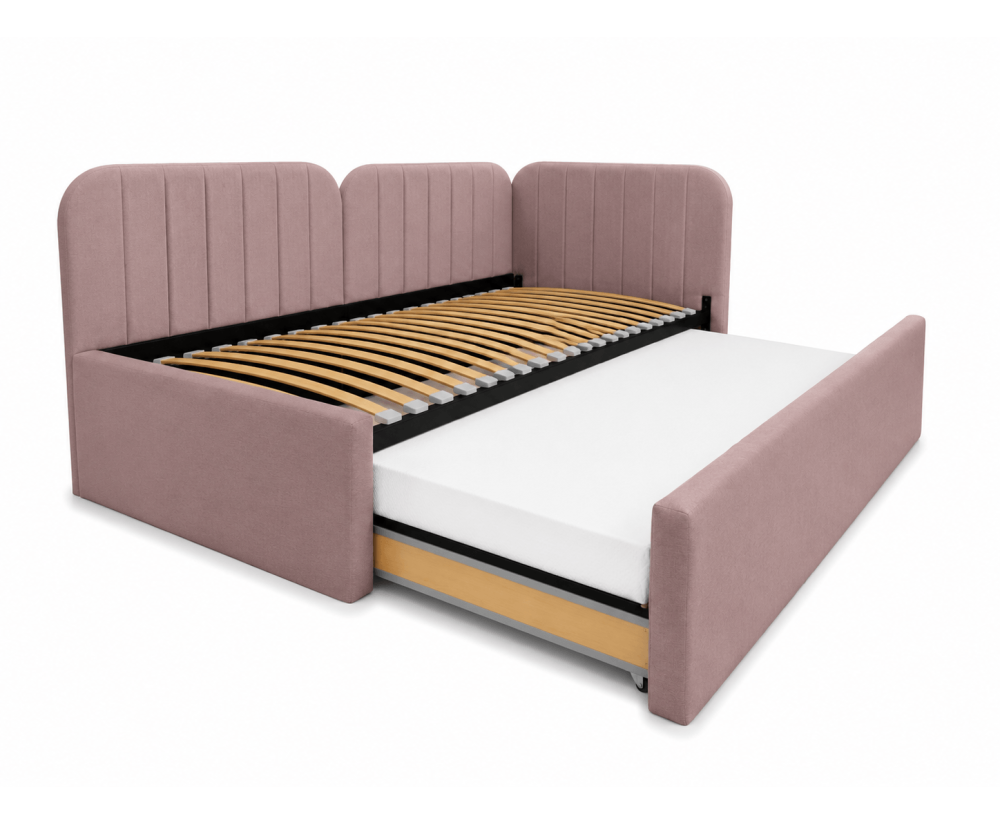Polsterbett 90x200 mit zusätzlichem Schlafplatz und geräumiger Schublade, funktionales Ausziehbett ALVIN 03 MN