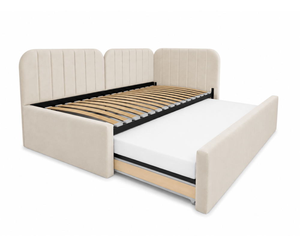 Polsterbett 90x200 mit zusätzlichem Schlafplatz und geräumiger Schublade, funktionales Ausziehbett ALVIN 03 MN