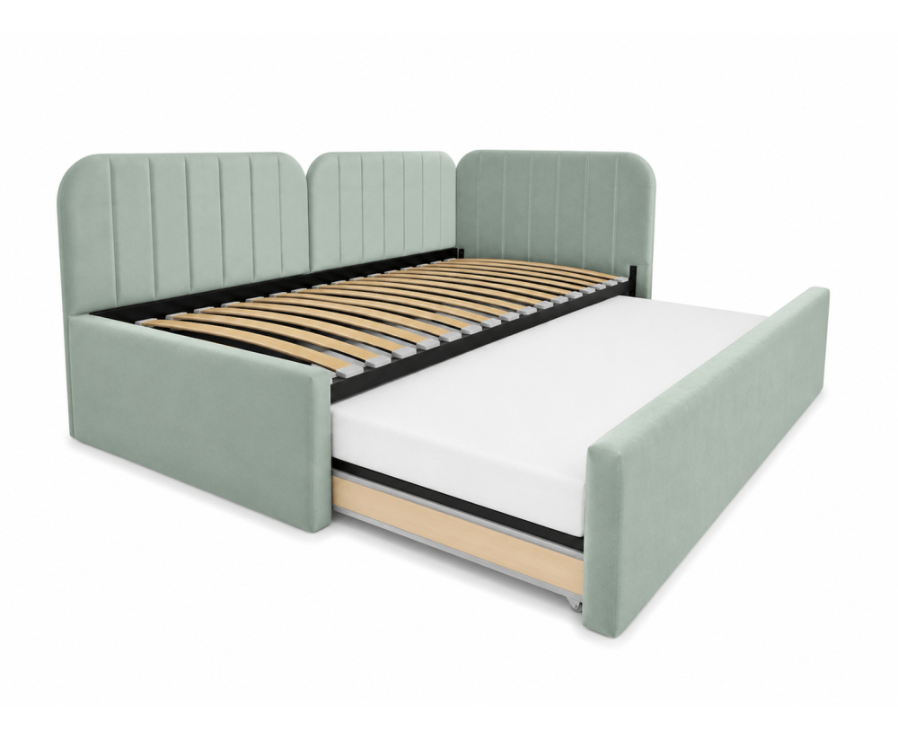Polsterbett 90x200 mit zusätzlichem Schlafplatz und geräumiger Schublade, funktionales Ausziehbett ALVIN 03 MN Polsterbett 90x200 mit zusätzlichem Schlafplatz und geräumiger Schublade, funktionales Ausziehbett ALVIN 03 MN