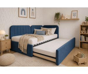 Polsterbett 90x200 mit zusätzlichem Schlafplatz und geräumiger Schublade, funktionales Ausziehbett ALVIN 03 MN