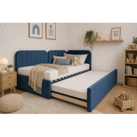 Polsterbett 90x200 mit zusätzlichem Schlafplatz und geräumiger Schublade, funktionales Ausziehbett ALVIN 03 MN
