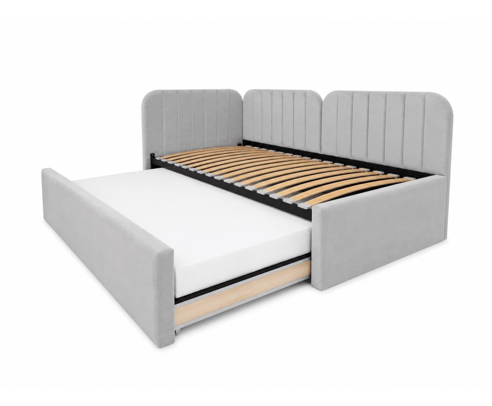 Polsterbett 100x200 mit zwei Schlafplätzen und Stauraum, funktionales Ausziehbett 2in1 ALVIN 03 MN Polsterbett 100x200 mit zwei Schlafplätzen und Stauraum, funktionales Ausziehbett 2in1 ALVIN 03 MN