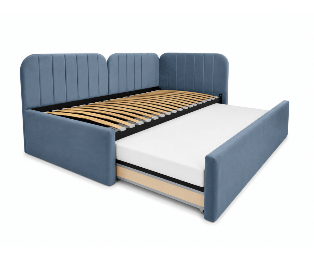 Polsterbett 100x200 mit zwei Schlafplätzen und Stauraum, funktionales Ausziehbett 2in1 ALVIN 03 MN Polsterbett 100x200 mit zwei Schlafplätzen und Stauraum, funktionales Ausziehbett 2in1 ALVIN 03 MN