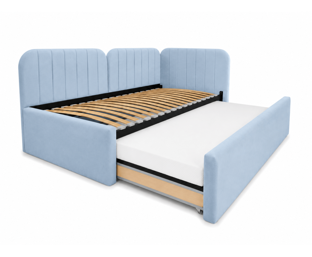 Polsterbett 100x200 mit zwei Schlafplätzen und Stauraum, funktionales Ausziehbett 2in1 ALVIN 03 MN Polsterbett 100x200 mit zwei Schlafplätzen und Stauraum, funktionales Ausziehbett 2in1 ALVIN 03 MN
