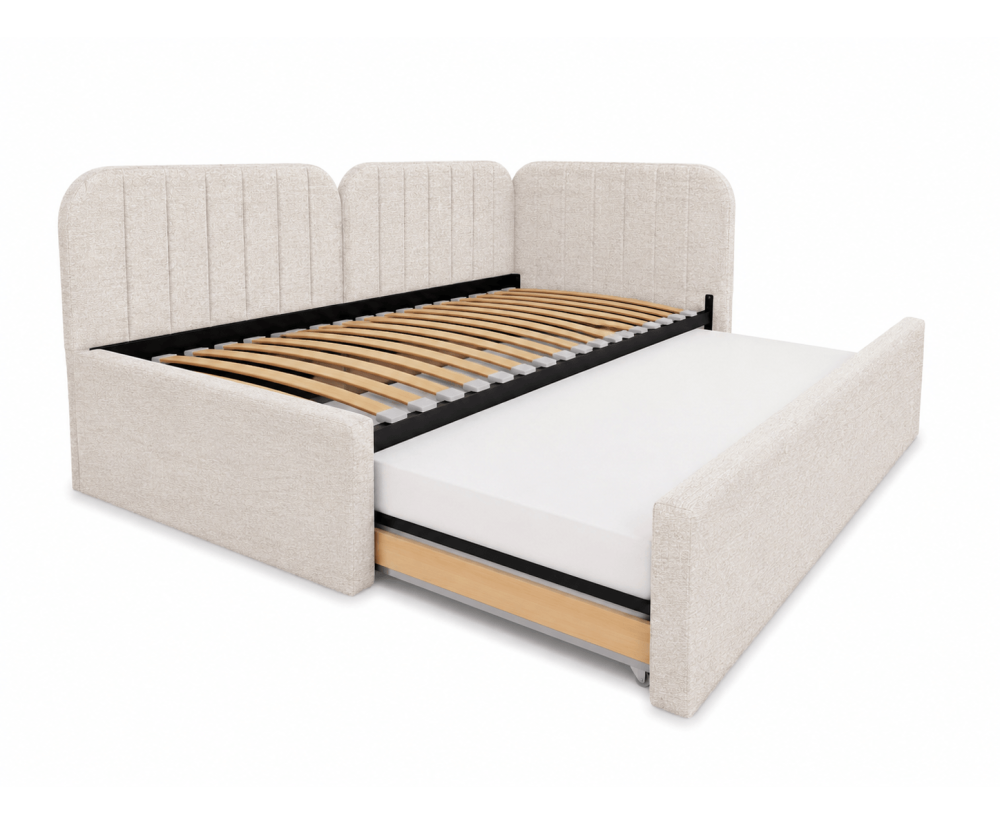 Polsterbett 100x200 mit zwei Schlafplätzen und Stauraum, funktionales Ausziehbett 2in1 ALVIN 03 MN Polsterbett 100x200 mit zwei Schlafplätzen und Stauraum, funktionales Ausziehbett 2in1 ALVIN 03 MN