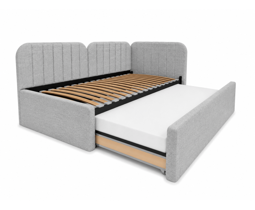 Polsterbett 100x200 mit zwei Schlafplätzen und Stauraum, funktionales Ausziehbett 2in1 ALVIN 03 MN Polsterbett 100x200 mit zwei Schlafplätzen und Stauraum, funktionales Ausziehbett 2in1 ALVIN 03 MN