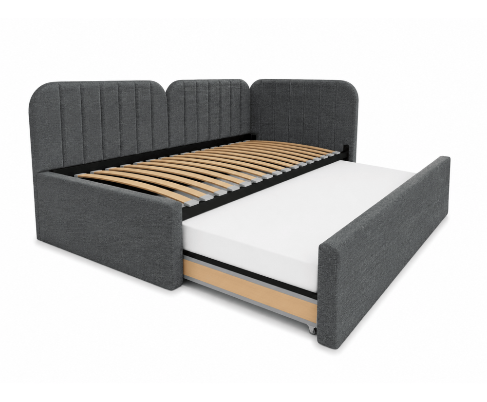 Polsterbett 100x200 mit zwei Schlafplätzen und Stauraum, funktionales Ausziehbett 2in1 ALVIN 03 MN Polsterbett 100x200 mit zwei Schlafplätzen und Stauraum, funktionales Ausziehbett 2in1 ALVIN 03 MN