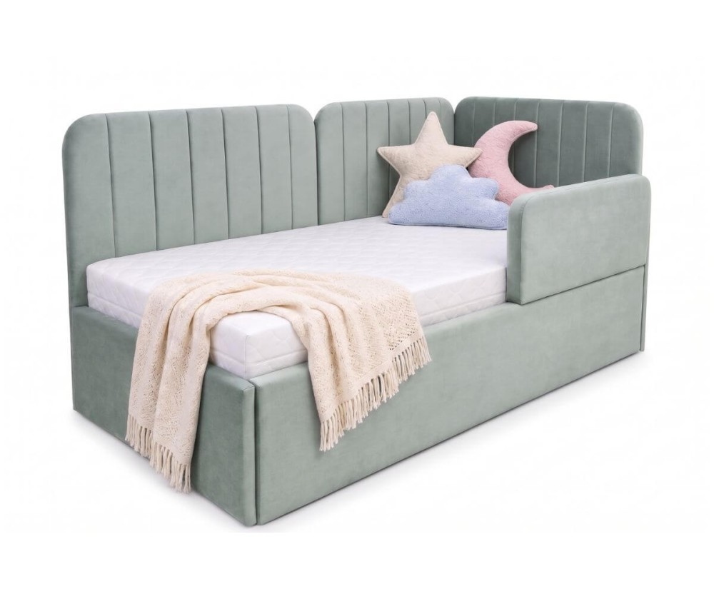 Ausziehbett 100x200 mit RAUSFALLSCHUTZ und Bettkasten in Schubladenform, Polsterbett 2in1 ALVIN 03 MNB