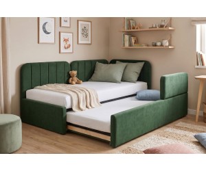 Ausziehbett 100x200 mit RAUSFALLSCHUTZ und Bettkasten in Schubladenform, Polsterbett 2in1 ALVIN 03 MNB
