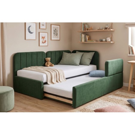 Ausziehbett 100x200 mit RAUSFALLSCHUTZ und Bettkasten in Schubladenform, Polsterbett 2in1 ALVIN 03 MNB