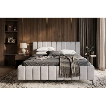 Doppelbett 160x200 cm für Schlafzimmer mit Kopfteil, Stauraum, Lattenrost mit Metallrahmen, Polsterbett IMPERIA S15