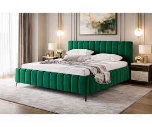 Schlafzimmerbett 180x200 cm mit vertikalen Nähten, Bettkasten, Lattenrost mit Metallrahmen, Doppelbett IMPERIA S15
