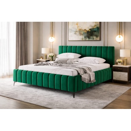Schlafzimmerbett 180x200 cm mit vertikalen Nähten, Bettkasten, Lattenrost mit Metallrahmen, Doppelbett IMPERIA S15