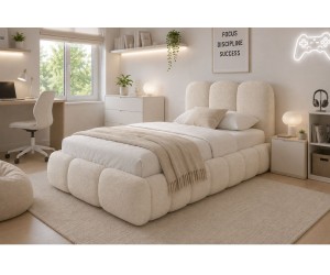 Jugendbett 90x200 cm mit tiefen Nähten und Bettkasten, Lattenrost mit Metallrahmen, Bubble Bett SOFTY