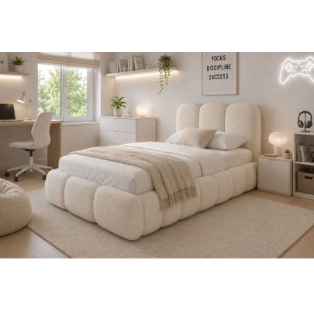 Jugendbett 90x200 cm mit tiefen Nähten und Bettkasten, Lattenrost mit Metallrahmen, Bubble Bett SOFTY