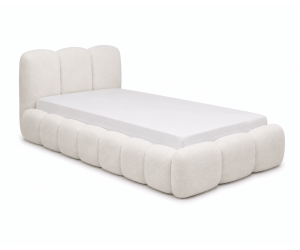 Polsterbett 100x200 cm mit dickem Kopfteil und Stauraum, Lattenrost mit Metallrahmen, Bubble Bett SOFTY