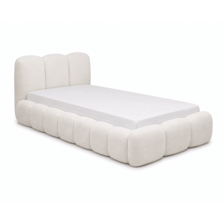 Polsterbett 100x200 cm mit dickem Kopfteil und Stauraum, Lattenrost mit Metallrahmen, Bubble Bett SOFTY