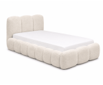 Polsterbett 100x200 cm mit dickem Kopfteil und Stauraum, Lattenrost mit Metallrahmen, Bubble Bett SOFTY
