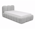 Polsterbett 100x200 cm mit dickem Kopfteil und Stauraum, Lattenrost mit Metallrahmen, Bubble Bett SOFTY
