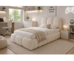 Polsterbett 100x200 cm mit dickem Kopfteil und Stauraum, Lattenrost mit Metallrahmen, Bubble Bett SOFTY