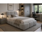 Polsterbett 100x200 cm mit dickem Kopfteil und Stauraum, Lattenrost mit Metallrahmen, Bubble Bett SOFTY